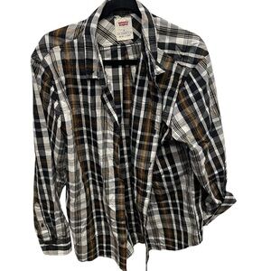 Levi’s men’s plaid button up shirt long sleeve casual western brown black